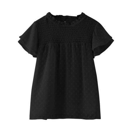 

Pedort Girls Tops Girls Short Sleeve Shirt Casual Front Knot Tops Tee Blouse Black 140