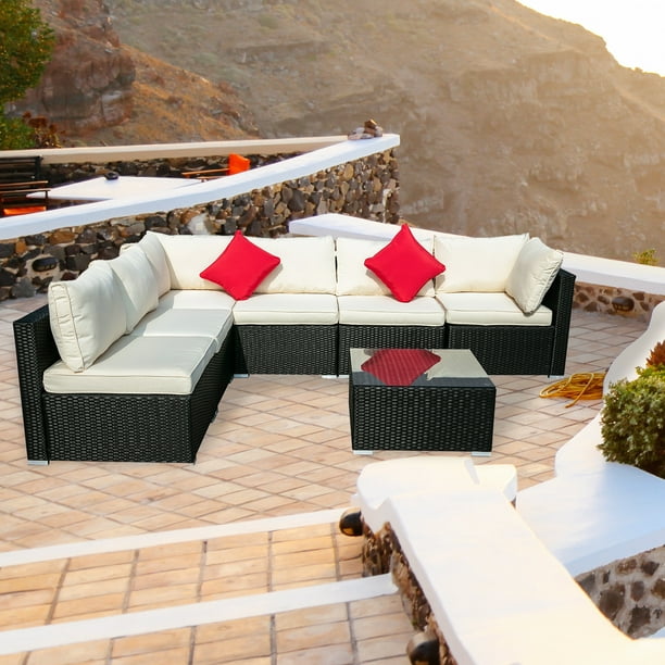 Ainfox Outdoor Patio Furniture 7 Pieces Pe Rattan Wicker Sectional Sofa Sets With White Pillows Cushions Red Com - White Wicker Sectional Patio Furniture Ainfox Outdoor Patio Furniture 7 Pieces Pe Rattan Wicker Sectional Sofa Sets With White Pillows Cushions Red Com - White Wicker Sectional Patio Furniture