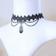 alextreme Gothic Victorian Women Tassel Choker Necklace Black Lace Choker Collar Vintage Wedding Jewelry