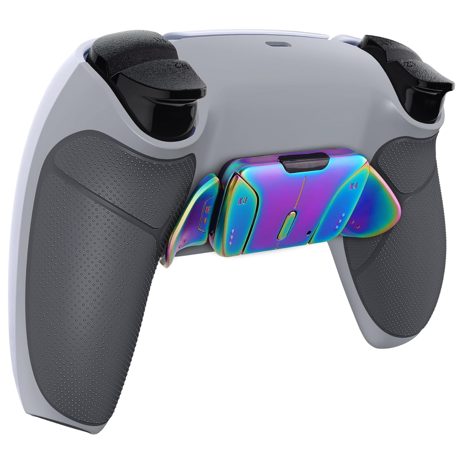eXtremeRate Rainbow Aura Blue Purple Programmable Real Metal Buttons (RMB) RISE4 Remap Kit for PS5 Controller BDM 010 BDM 020, Upgrade Board & Chameleon Back Shell & 4 Back Buttons for PS5 Controller