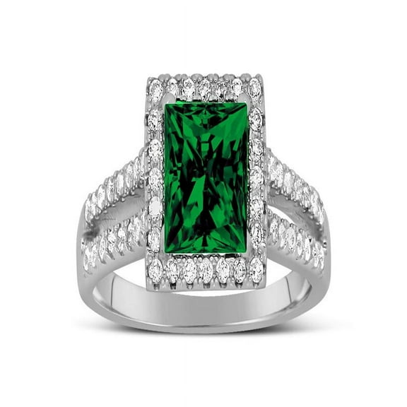 Luxurious 1.50 Carat princess cut Green Emerald and Diamond Engagement Ring in White Gold