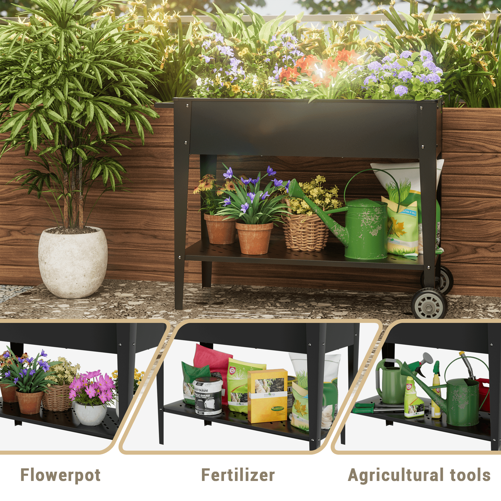 Vineego Raised Garden Bed with Legs, Mobile Planter Box Elevated on Wheels Portable Planter Cart for Vegetable Herbs Potted Plants Flowers, Size: 28.7