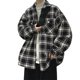 thumbnail image 1 of Abrigo A Cuadros Casual Suelto Estilo Harajuku Manga Larga Fibra De Poliéster Chaqueta De Hombre Para Compras Diarias Negro XL, 1 of 8
