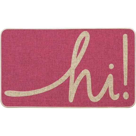 Pink Hi Spring Doormat, Summer Home Decor Low-Profile Switch Rug Door Mat Floor Mat for Indoor Outdoor 17x29 Inch