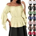 thumbnail image 1 of Camisas de encaje,Blusa renacentista, hombros descubiertos, manga 3/4, parte superior fruncida lisa, poliéster, para usar en otoño e invierno, sopatenor, 1 of 9