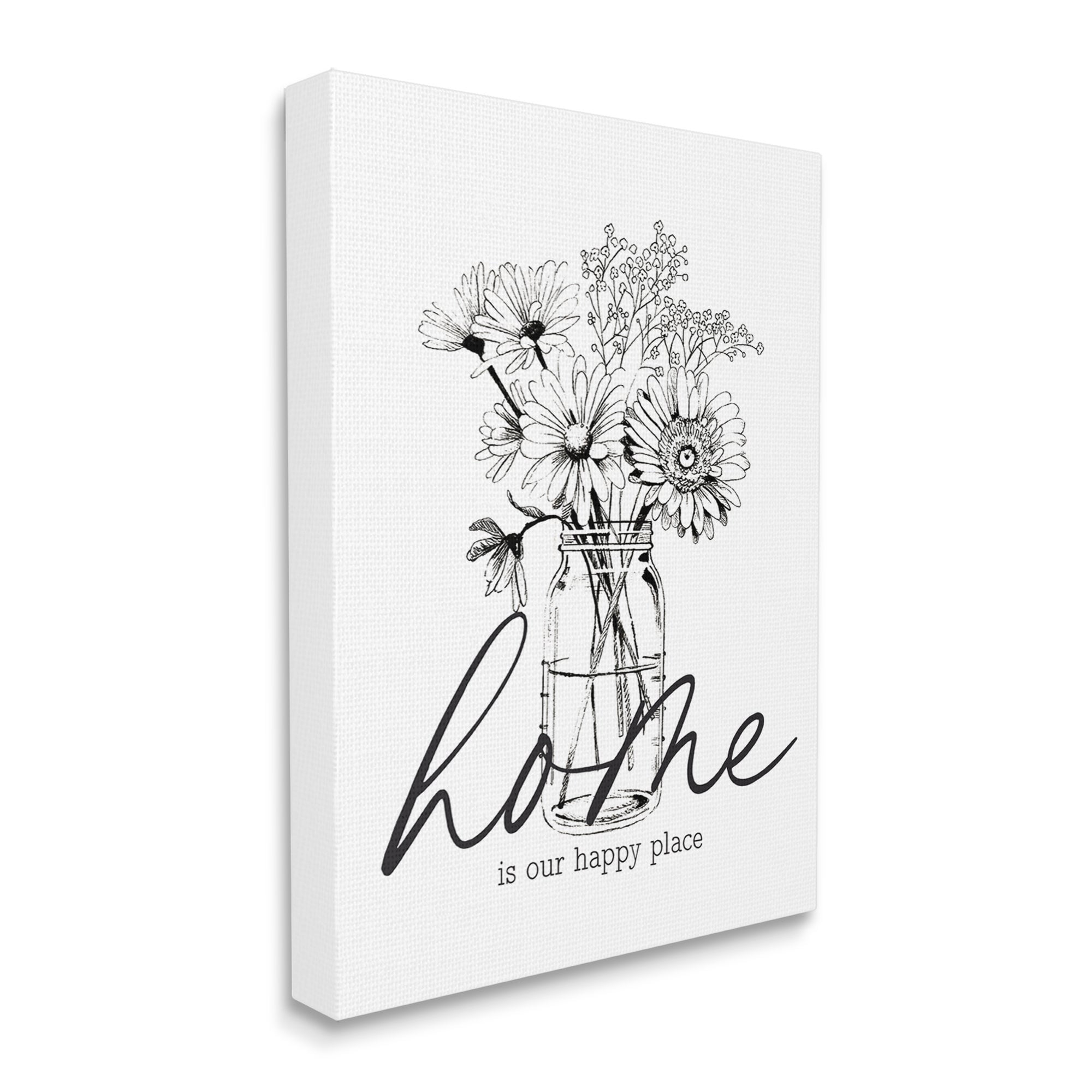 Stupell Industries Home Happy Place Flower Blossoms Jar Bouquet Graphic Art Gallery Wrapped Canvas Print Wall Art, Design by Lettered and Lined