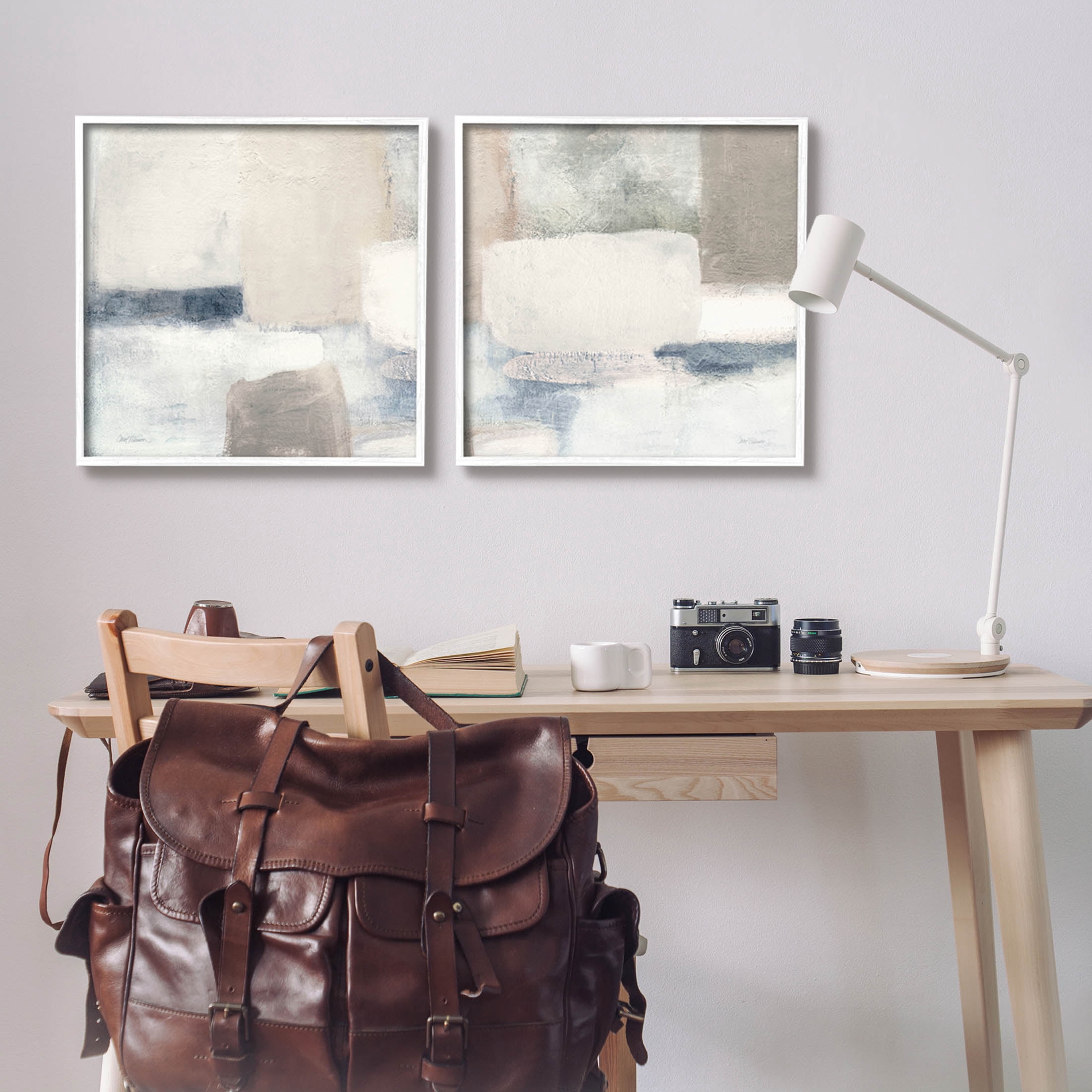 Stupell Industries Beige Modern Collage Shapes Painting White Framed Art Print Wall Art, Set of 2, Design by Carol Robinson