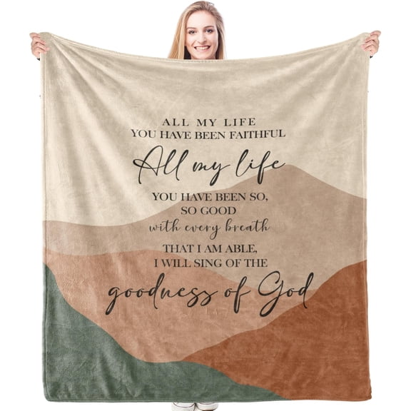 Boho Christian Inspirational Blanket, Goodness of God Bible Verse Abstract Mountain Throw Blanket for Home Bedroom Couch Bed Decor, Christian Inspirational Gifts for Women, 50x60 Inches