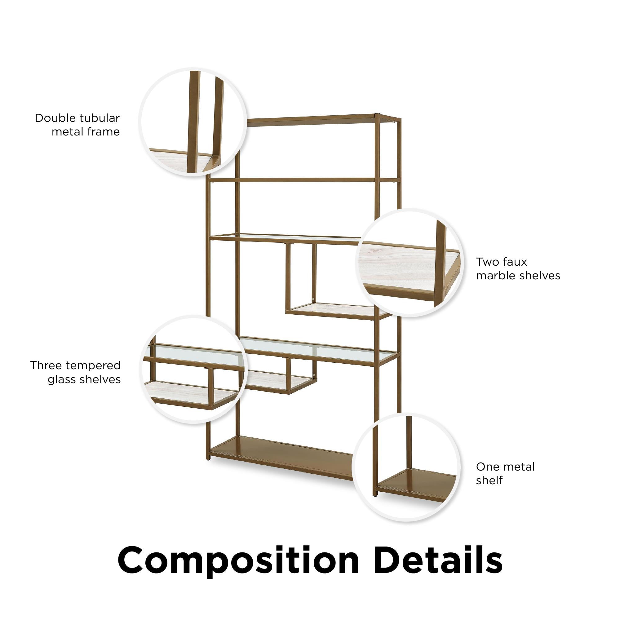 DHP Moriah Bookcase Etagere, Living Room & Home Office, Brass