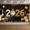 thumbnail image 2 of Golden Theme 2026 New Year Countdown Backdrop Clock Design Festive Decoration Celebration Banner for New Year's Eve Party Holiday Celebration Indoor Decoration, 2 of 9