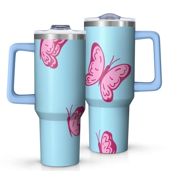 Butterfly Gift 40oz Tumbler with Handle and Straw, Large Capacity Travel Cup for Hot & Cold Drinks, Double Walled Vacuum Insulated Cup, Butterfly Lover Birthday Gifts for Women Girls