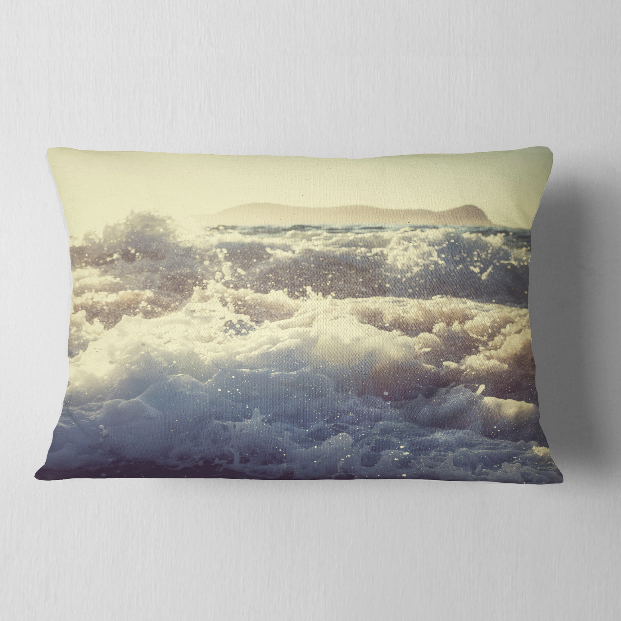 Designart Roaring White Waves on Beach - Seascape Throw Pillow - 12x20
