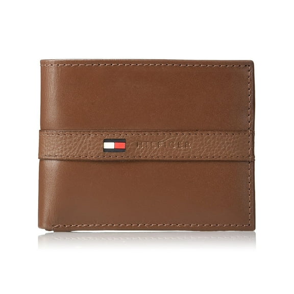Tommy Hilfiger Men's Premium Leather Flip ID Passcase Billfold Wallet Tan