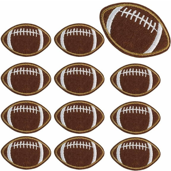Januofit 12Pcs Football Embroidered Iron On Patches - Dark Brown Iron Sew On Applique for Jeans, Clothes, Bags, Jackets, DIY Sewing Patches (2.2 X 1.4 inch)