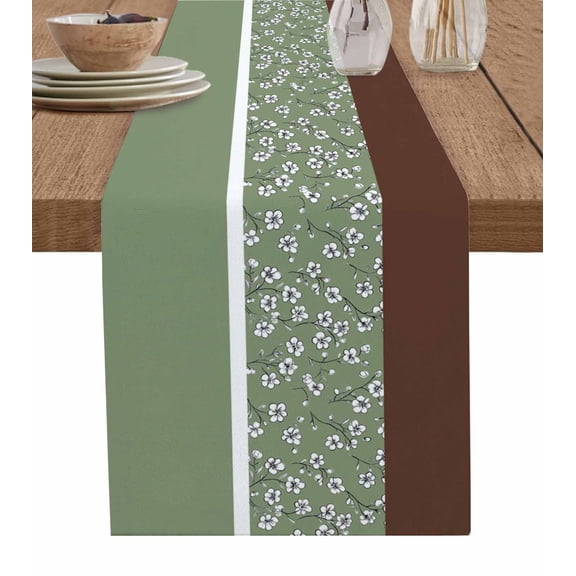 Hokiten Table Runners 90 Inches Long Dress Scarves, Sage Green Brown Flowers Farmhouse Coffee/Dining/Kitchen Table Runner for Living Room, Classic Botanical Art Elegant 13x90 Inch