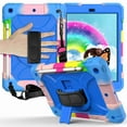 thumbnail image 1 of Dteck Case For iPad 10.2 8th (2020) / iPad 7th Gen (2019) Heavy Duty Rugged Full Body Shockproof Protective Stand /Hand Strap/ Should Belt /Pencil Holder Cover, Rainbow+Blue, 1 of 1