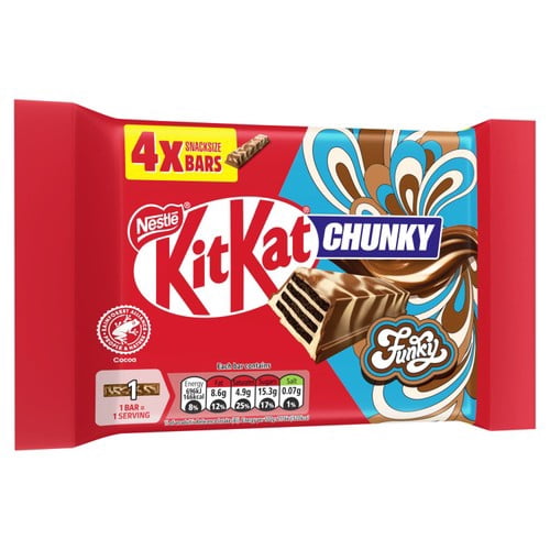 Kit Kat Chunky Funky Chocolate Bar 4 Pack Multipack 4 x 32g, British Import (Pack of 3)