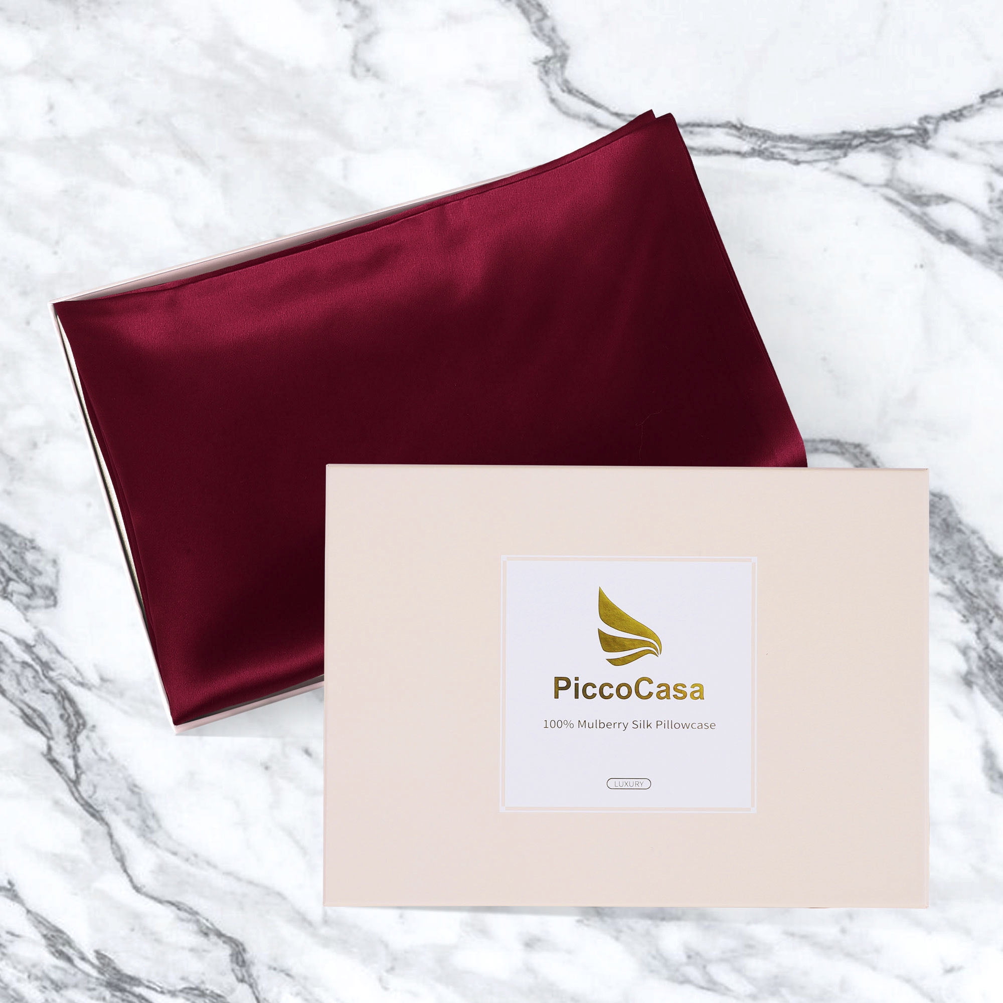 PiccoCasa 1Pc 19 Momme Silk Pillowcase with Envelope Closure Wine Red Travel/20"x14"
