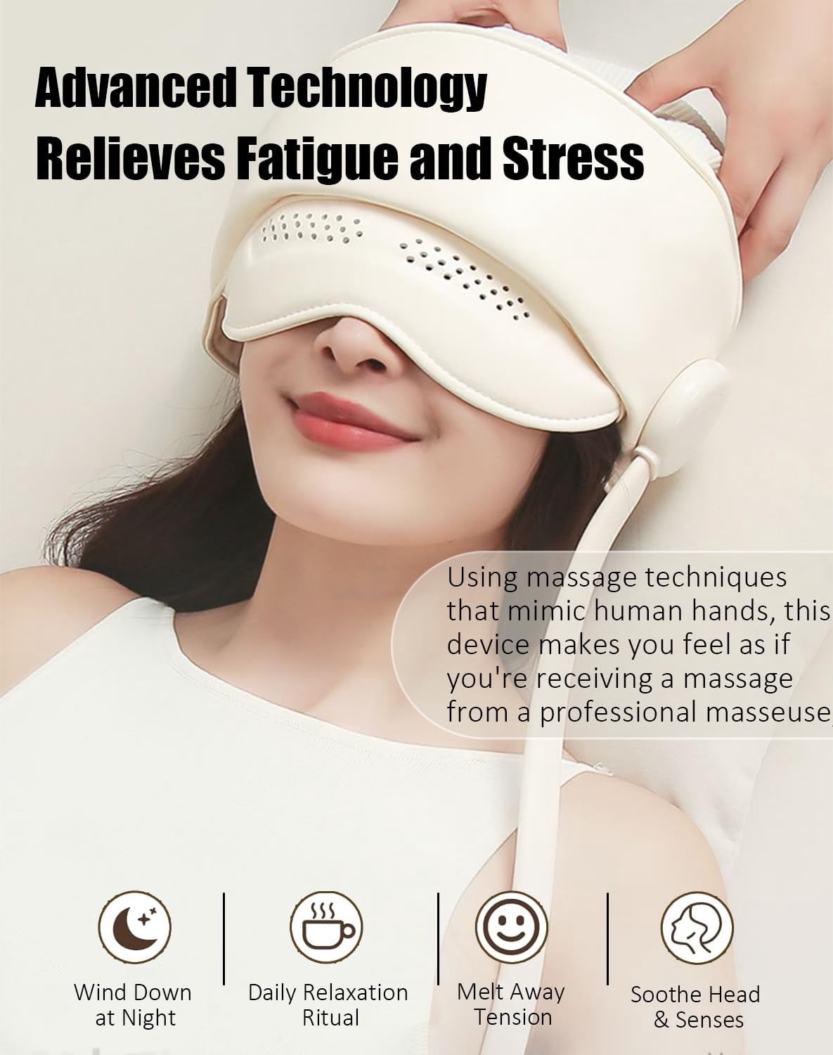 YiFudd Head Massager with Heat and Remote Control, Heated Eye Mask for Migraine Relief and Sleep, Eye Massager Adjustable Modes for Relaxation, Cap-Free Design, Gift for Women and Men