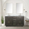 thumbnail image 5 of Shelter 60 in W x 22 in D Brown Oak Double Bath Vanity and Carrara Marble Top, 5 of 8
