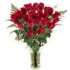 Two Dozen Medium Stemmed Classic Red Roses with Designer Vase