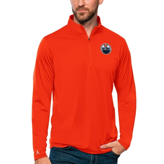 Men's Antigua Orange Edmonton Oilers Tribute Quarter-Zip Pullover Top