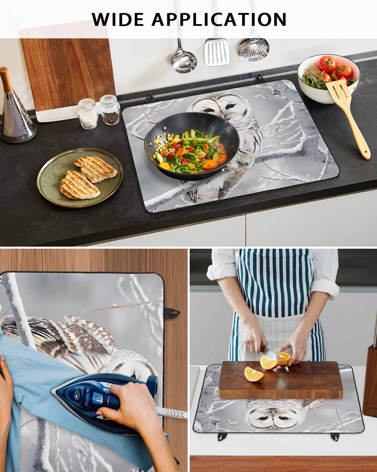 nqOlkjepod Large Induction Cooktop Protector Mat 24"x21", Winter Owl Stove Top Covers for Electric Stove, Country Birds Animal Tree Branches Snow Stove Burner Cover Mats, Glass Top Stove Cover