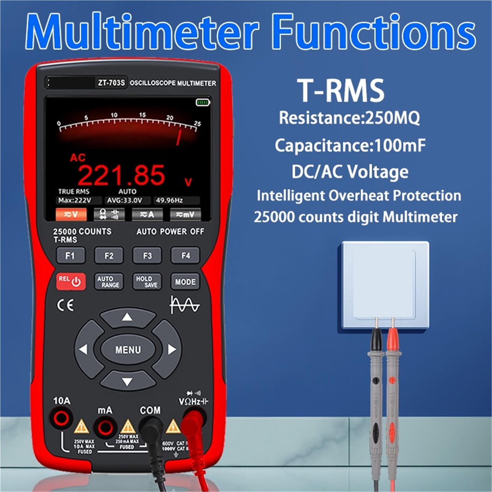 Digital Handheld Oscilloscope Multimeter Waveform Signal Output 2 Channels 50MHZ Suitable For Automotive Electrical Repair ,Battery Test