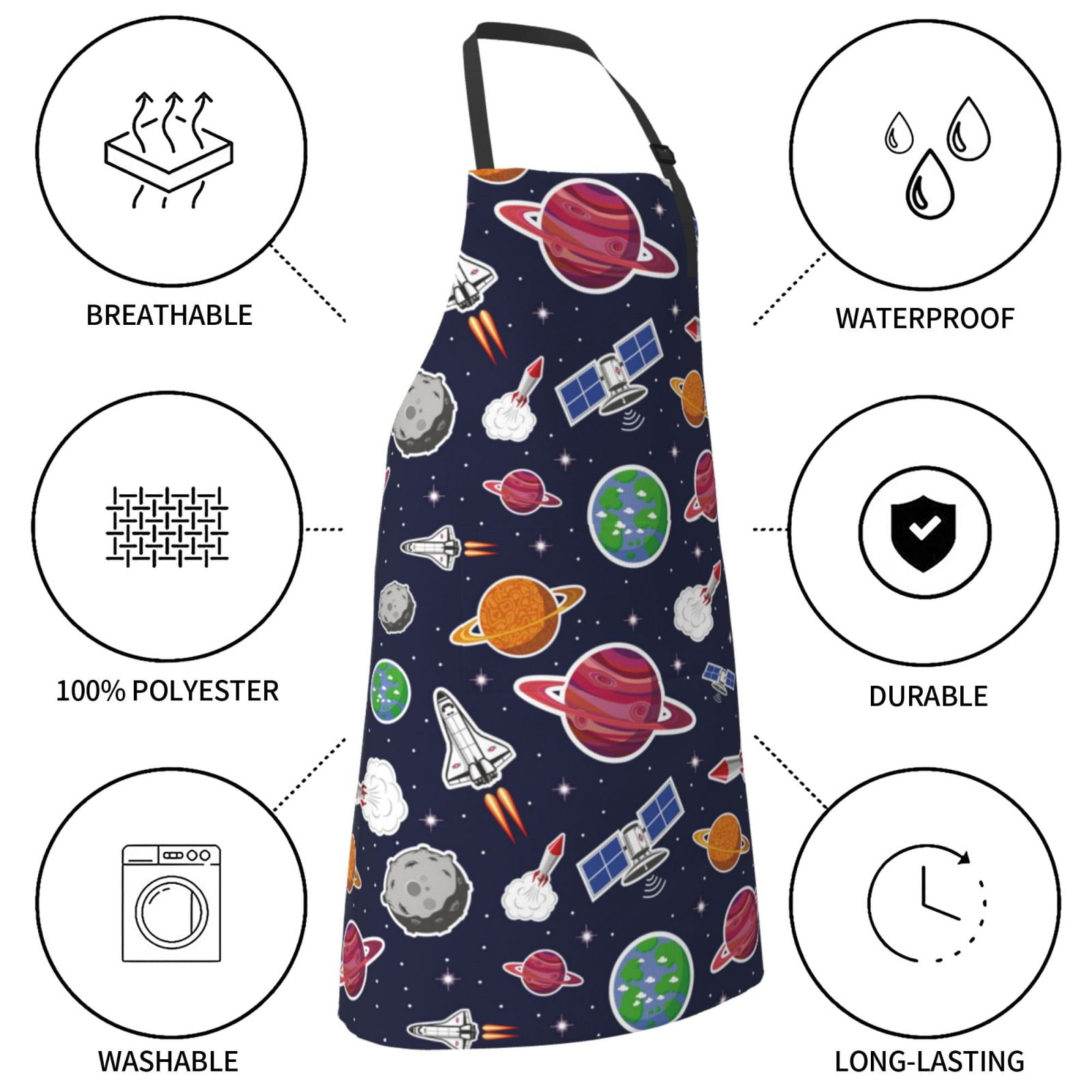 Kdxio Rocket Satellite Apron with Pockets Adjustable Kitchen Aprons for Men Women Waterproof Aprons for Cooking,Drawing,Crafting, Baking Household Cleaning