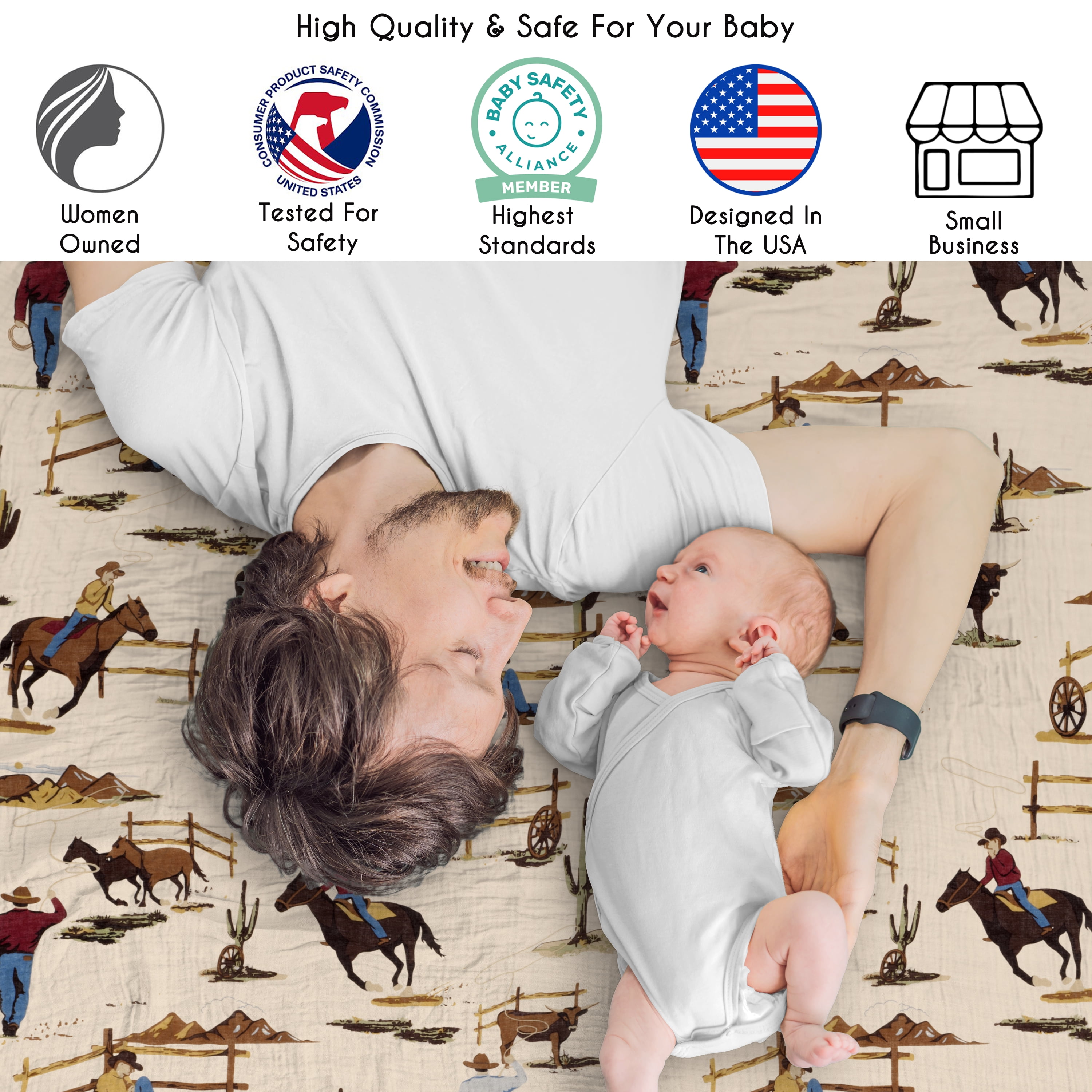 Sweet Jojo Designs Wild West Cowboy Boy 2 Pack 100% Cotton Muslin Baby Swaddle Receiving Blankets