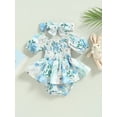 thumbnail image 3 of Faithtur Baby Girls Romper Set, Short Sleeve Off-shoulder Flower Rabbit Print Romper with Headband Summer Outfit, 3 of 8