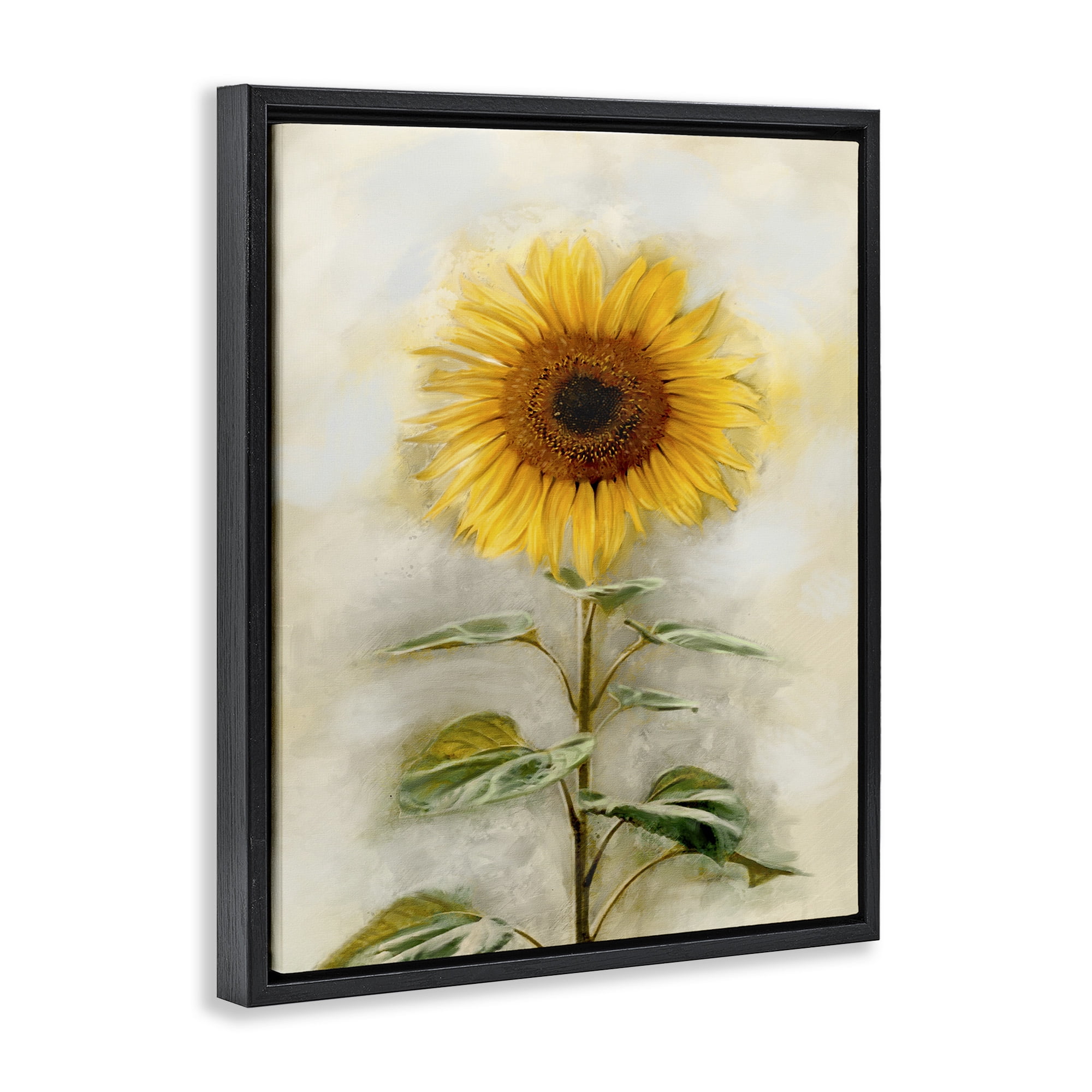 Stupell Industries Sunflower Summer Bloom Botanical & Floral Painting Black Floater Framed Canvas Art Print Wall Art, 17 x 21