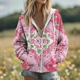 thumbnail image 4 of cocolona Hoodies for Women Casual Long Sleeve Zip Up Hooded Sweatshirts Fall Winter Fashion Floral Print Jacket Coats with Pockets, 4 of 6