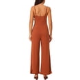 thumbnail image 3 of INSPIRE CHIC Women's Summer Spaghetti Straps Ruched Drawstring Wide Leg Casual Jumpsuits L Brick Red, 3 of 6