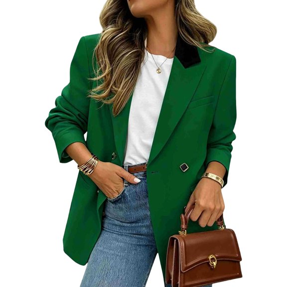 EANJE Women's Solid Casual Office Work Long Sleeve Open Front Blazer Jacket Green XL