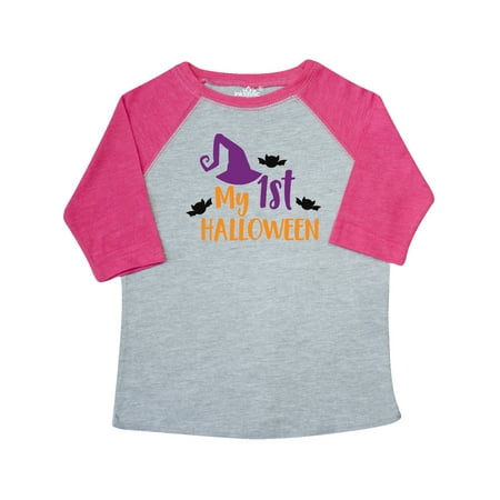

Inktastic My First Halloween Witch Hat Bats - Purple Black Gift Toddler Boy or Toddler Girl T-Shirt