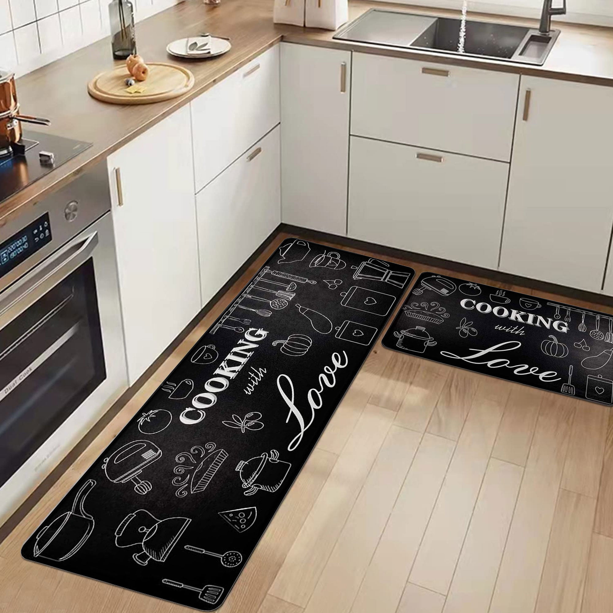 Findosom Anti Fatigue Kitchen Rug Mat Set Cooking Pattern Kitchen