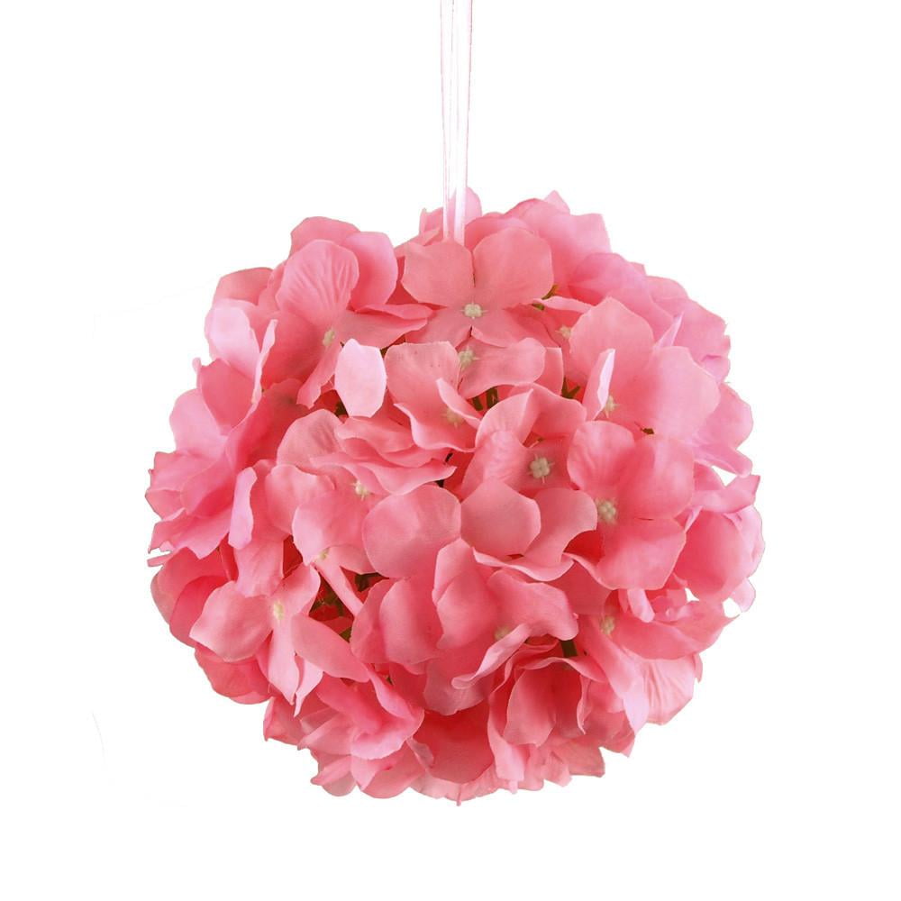 Silk Hydrangea Flower Kissing Balls Centerpiece, 6Inch, Pink