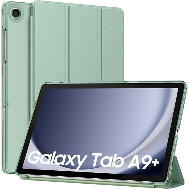 KOMI Étui pour Galaxy Tab A9+/A9 Plus 11 Pouces 2023, Support Mince, Couverture Intelligente Protectrice avec Étui Arrière Rigide en PC Translucide pour Tablette Tab A9 Plus (SM-X210/X216/X218), Réveil/sommeil Automatique, Vert Agave