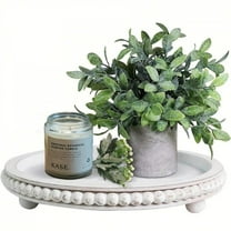 REZJSWFSMMJ 12in Round Tray For Home Decor- White Wood Beaded Tray- Decorative Round Tray For Living Room Decor Coffee Table Decor