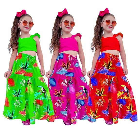 Esaierr 8-12T Kids Teen Girls 2Pcs Clothes Outfits Vest Shirt Tops Skirt Girls Summer Fashion Outfits