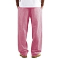 thumbnail image 6 of CONZONE Men's Baggy Linen Pants Wide Leg Pants for Men Trendy Elastic Waist Drawstring Striped Soft Casual Joggers With Pocket, 6 of 6