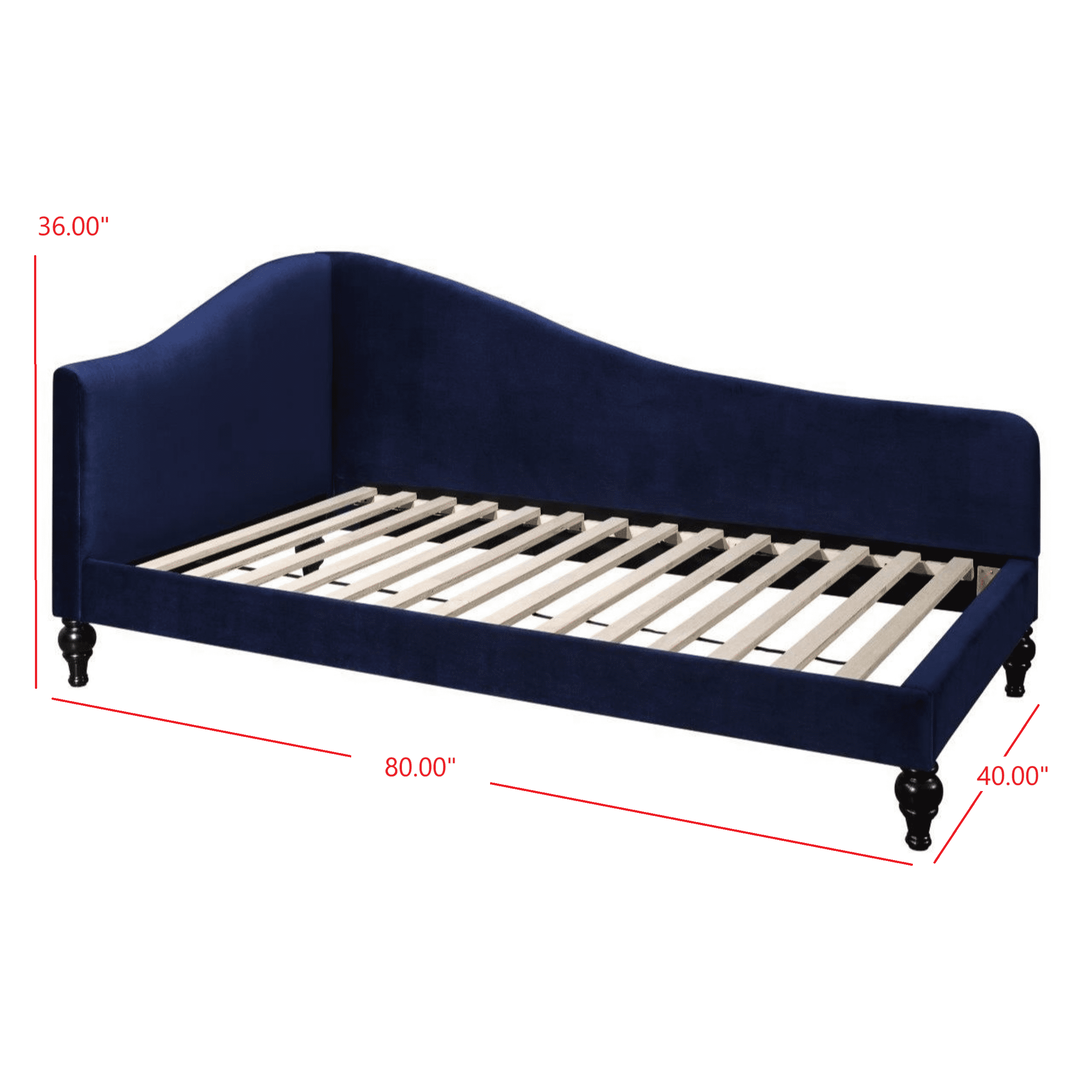 Home Design Enzo Luxurious Twin Daybed with Velvet Upholstery, Arched Back and Curved Armrests, Victorian-Style Legs, Foam-Filled Comfort, Blue