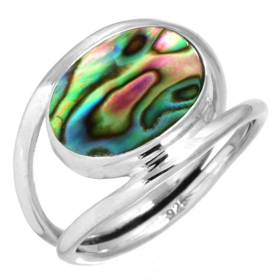 925 Sterling Silver Ring For Women - Teens Multicolor Natural Abalone Shell Gemstone Silver Ring Size 11 Boho Silver Ring Size 11 Cocktail Party Gift For Girl Friend Gemstone 925 Silver Jewelry