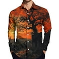 thumbnail image 4 of Domuza Men Long Sleeve Shirts Halloween Spooky Novelty Print Button Down T-Shirts Casual Regular Fit Collared Dress Shirts for Halloween Party Saffron L, 4 of 5