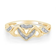 White Natural Diamond Accent Triple Heart Promise Ring In 14k Yellow Gold Over Sterling Silver (0.03 Cttw)