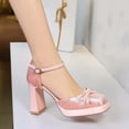 thumbnail image 2 of Women Square Toe High Heels 9CM Sexy Pumps Adjustable Buckle Strap Faux Suede Bow Fashion Dress Shoes Wedding Evening Party, 2 of 7