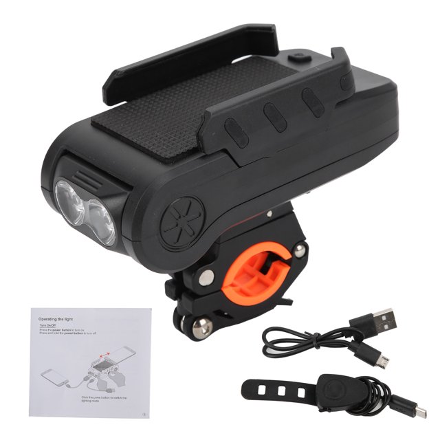 Banco de energía con soporte para teléfono con bocina y luz delantera de bicicleta 4 en 1, resistente al agua para ciclismo en bicicleta de montaña