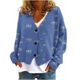 thumbnail image 1 of WRKEKC Botanical Print French Wool Plush Jacket Button Front Fall Winter Soft Coat with Pockets for Coffee Run and Weekend Style Blue L, 1 of 4