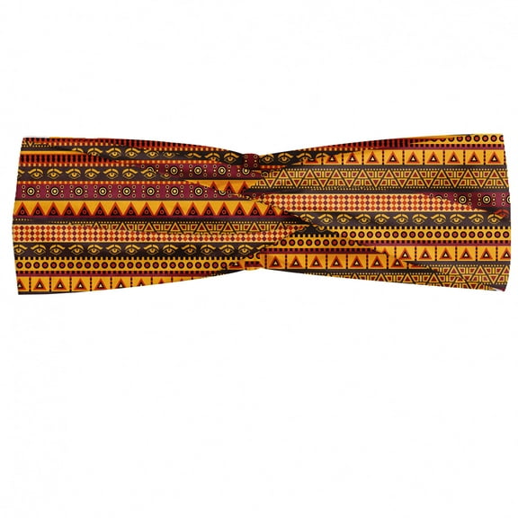 African Headband, Exotic Culture Folkloric Eye Triangle Rhombus and Diamond Shapes Ethnic, Elastic and Soft Women's Bandana for Sports and Everyday Use, Multicolor, by Ambesonne
